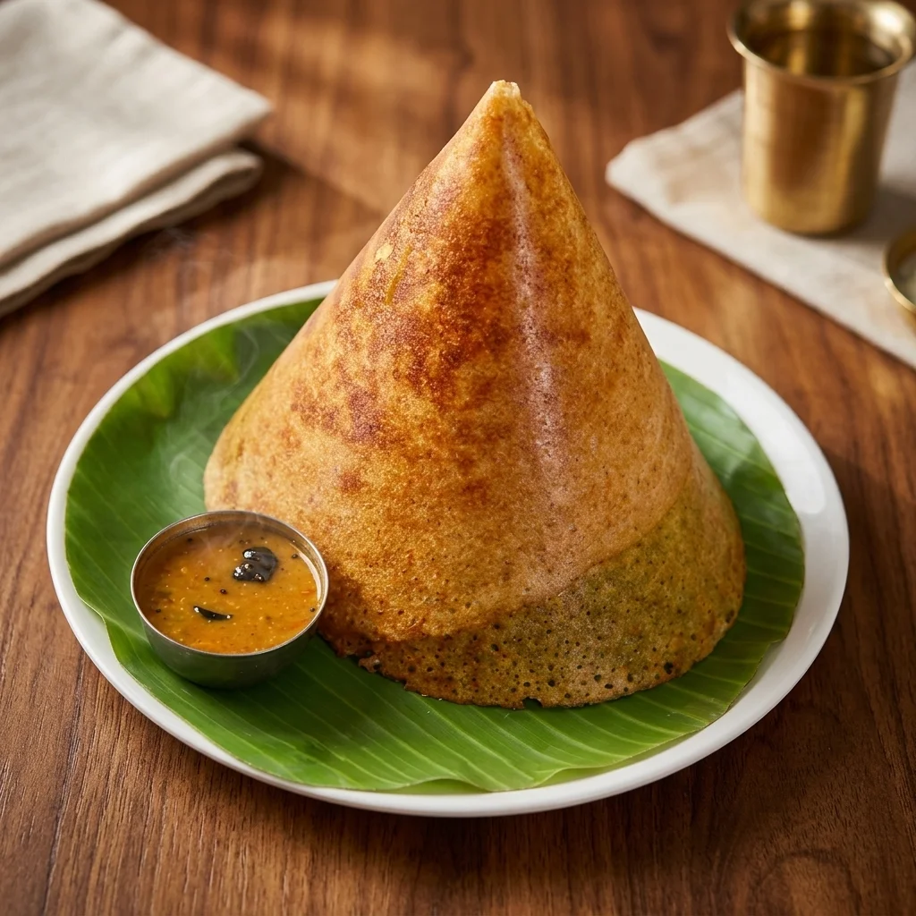 Ghee Roast Dosa at Mother India Dosa And Curry Calgary NE - crispy fermented dosa roasted in pure ghee for a rich golden finish, served with sambar and chutneys